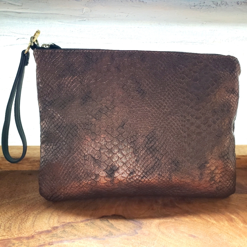 The Limited Bronze Snakeskin Wristlet
